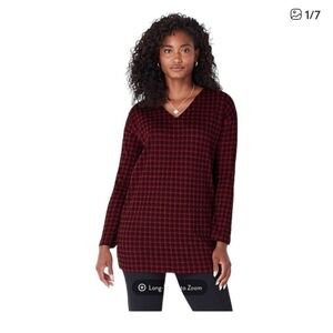 New JJill tunic scarlet gingham V neck medium petite new with tags.